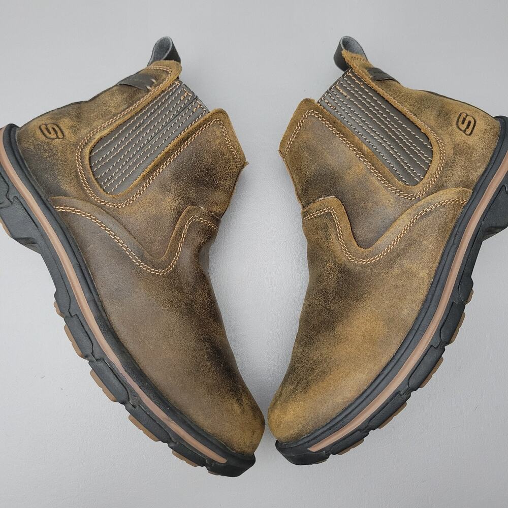 Skechers Relaxed Fit Segment Dorton Boots Mens 9.5 Chelsea Leather Brown